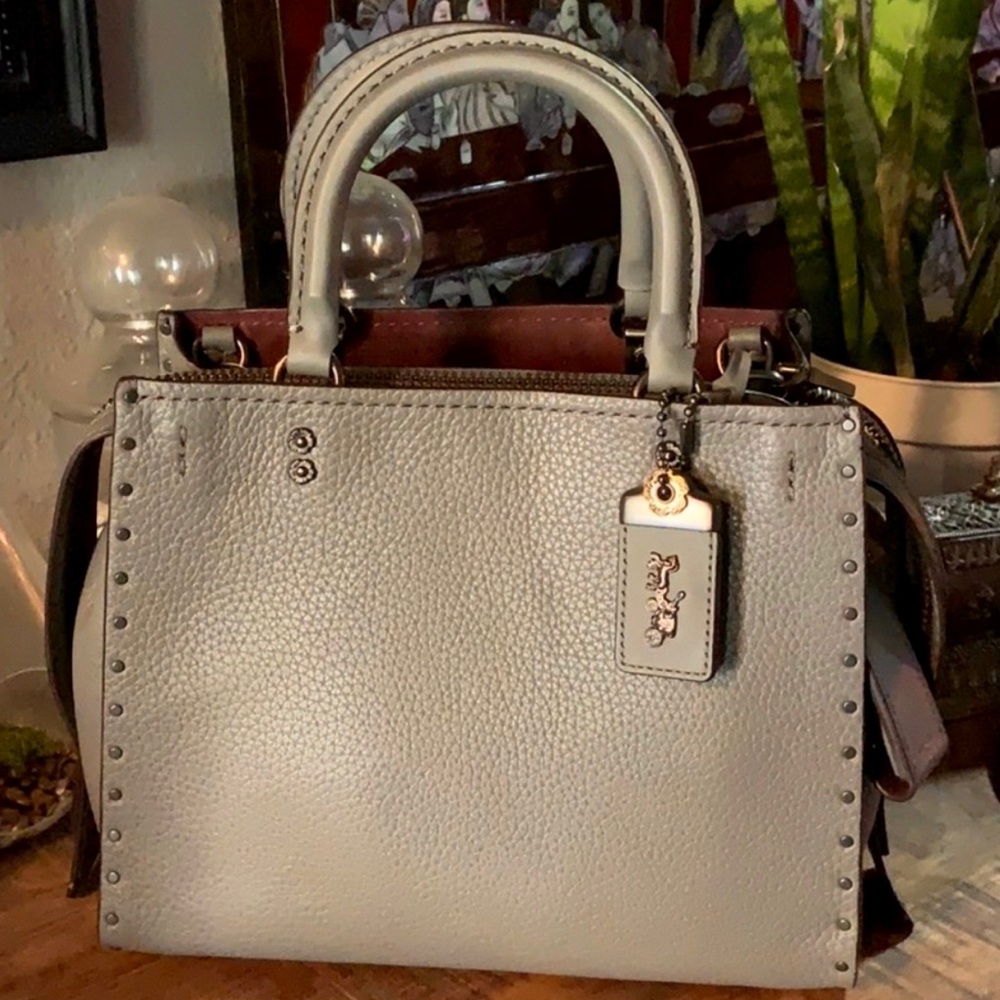 Coach rogue 25 gray burgundy interior rivets